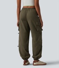 Mid Rise Adjustable Drawcord Casual Cargo Joggers with Pockets