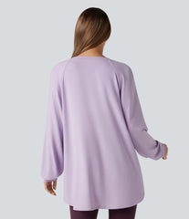 V Neck Long Sleeve High Low Casual Sweatshirt