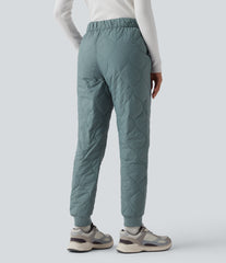 Mid Rise Camping Quilted Joggers with Pockets