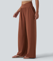 SoftlyZero™ Airy Crossover High Waisted InstantCool Casual Baggy Pants with Pockets
