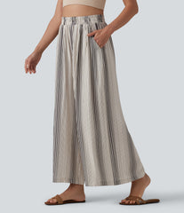 High Waisted Stripes 7/8 Resort Baggy Pants with Pockets