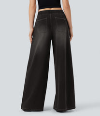 Halara Flex™ Mid Rise Wide Leg Flare French Terry Casual Sweatpants Jeans with Pockets