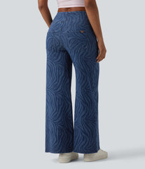 Halara Flex™ Mid Rise Tummy Control Zebra Stripe Casual Wide Leg Jeans with Pockets