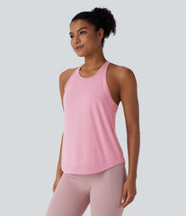 Racerback Curved Hem Stripe Quick Dry Running Tank Top