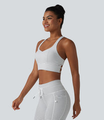 Light Support Racerback Crisscross Stripes Built-in Bra Yoga Sports Bra