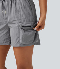 High Waisted Drawstring Workout Cargo Shorts with Pockets