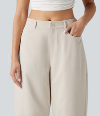 Mid Rise Loose Fit Casual Barrel Leg Pants with Pockets