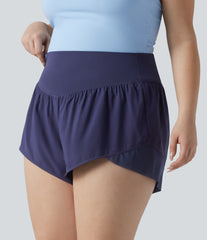 Plus Size Breezeful™ High Waisted Crossover Hem Quick Dry Yoga Shorts with Pocket