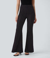 High Waisted Side Zipper Pocket Sparkle Casual Flare Pants