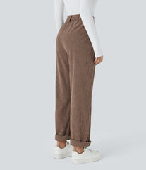 High Waisted Zipper Pocket Corduroy Casual Pants