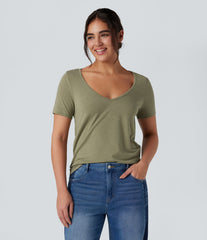 V-Neck Short Sleeve Casual Top
