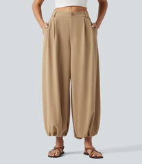 High Waisted Waffle Casual Balloon Joggers with Pockets