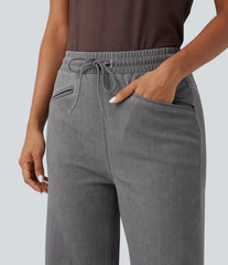Halara Flex™ High Waisted Drawstring Wide Leg InstantCool Stretchy Knit Casual Sweatpants Jeans with Pockets