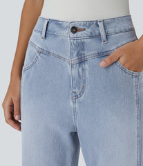 Halara Flex™ High Waisted Zipper Pockets Washed Casual Jeans