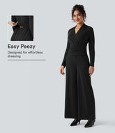 V-neck Zipper Long Sleeve Work Jumpsuit with Pockets-Easy Peezy