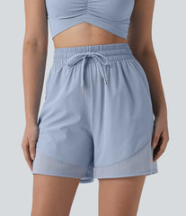 Breezeful™ High Waisted Drawstring Contrast Mesh Quick Dry Yoga Baggy Shorts 5'' with Pockets