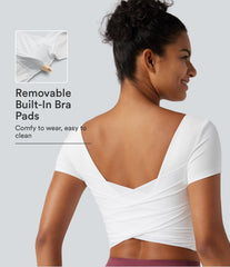 SoftlyZero™ Quick Dry Diamond Collar Built-in Bra Short Sleeve Cropped Yoga Sports Top
