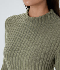 Ribbed Knit Stand Collar Long Sleeve Mini Casual Dress