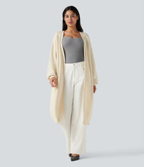 Long Sleeve Open Front Longline Sweater Knit Work Cardigan