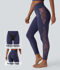 SoftlyZero™ High Waisted Crossover Contrast Lace Built-in Underwear Yoga Leggings with Pocket-UPF50+