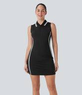 SoftlyZero™ Airy Color Block Polo Zip Sleeveless Bodycon InstantCool Mini Casual Dress-UPF50+