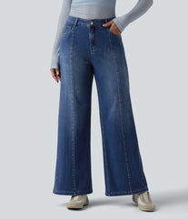 Halara Flex™ Mid Rise Draped Draped Lyocell Casual Straight Leg Jeans with Pockets