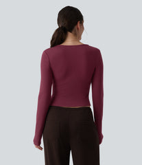 Halara HeatCore V-neck Long Sleeve Wrap Ruched Casual Warming Top