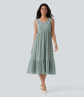 V Neck Sleeveless Midi Casual Dress