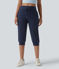 Mid Rise Drawstring Capri Casual Joggers with Pockets