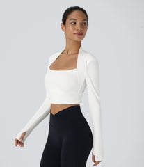 SoftlyZero™ Plush Long Sleeve Thumb Hole 2-in-1 Cropped Yoga Sports Top