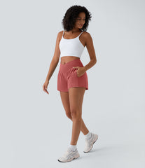 Breezeful™ High Waisted Crossover Pocket 2-in-1 Quick Dry Yoga Shorts 4"