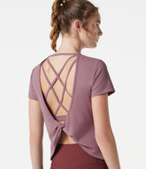Round Neck Built-in Bra Short Sleeve InstantCool Quick Dry Yoga Sports Top-UPF50+