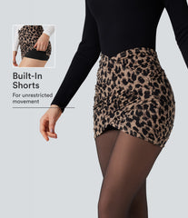 Halara UltraSculpt™ Leopard Print Crossover High Waisted 2-in-1 Bodycon Mini Party Skirt