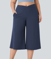 SoftlyZero™ Airy Crossover High Waisted Wide Leg InstantCool Yoga Pedal Pusher Plus Size Pants with Pockets