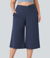 SoftlyZero™ Airy Crossover High Waisted Wide Leg InstantCool Yoga Pedal Pusher Plus Size Pants with Pockets