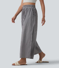 High Waisted Baggy Plaid Casual Pants with Pockets