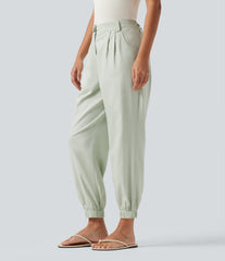 Mid Rise Cotton Linen Casual Joggers with Pockets