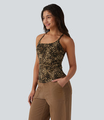 Racerback Built-in Bra Leopard Print Casual Tank Top