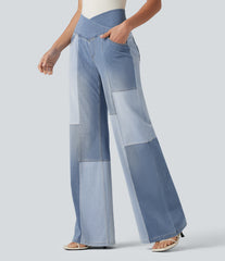 Halara Flex™ High Waisted Crossover Tummy Control Patched Bootcut Casual Jeans with Pockets
