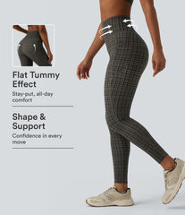 Halara UltraSculpt™ Plaid Print High Waisted Tummy Control Running Leggings with Pockets