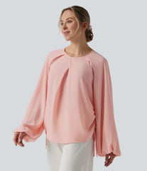 Round Neck Long Sleeve Drawstring Casual Shirt