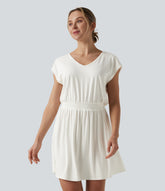 V Neck Short Sleeve Mini Casual Dress