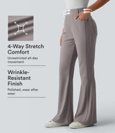 High Waisted Micro Waffle Casual Bootcut Pants with Pockets