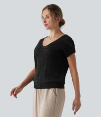 V Neck Short Sleeve Sweater