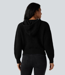 Hooded Drawstring Long Sleeve Casual Sweater