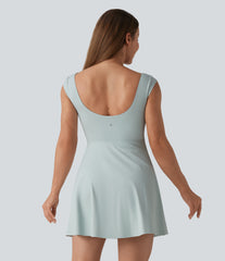 SoftlyZero™ Airy Boat Neck Backless Mini 2-in-1 InstantCool Dance Active Dress with Pockets-Easy Peezy-UPF50+
