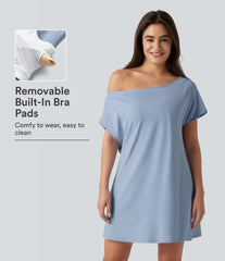 SoftlyZero™ Airy One Shoulder Short Sleeve Built-in Bra InstantCool Mini Casual Dress