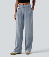 Halara Flex™ Asymmetric Mid Rise Straight Leg Casual Jeans with Pockets