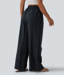 High Waisted Drawstring Linen Casual Baggy Pants with Pockets