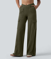DayStretch V-Shaped High Waisted Wide Leg Casual Cargo Pants with Pockets